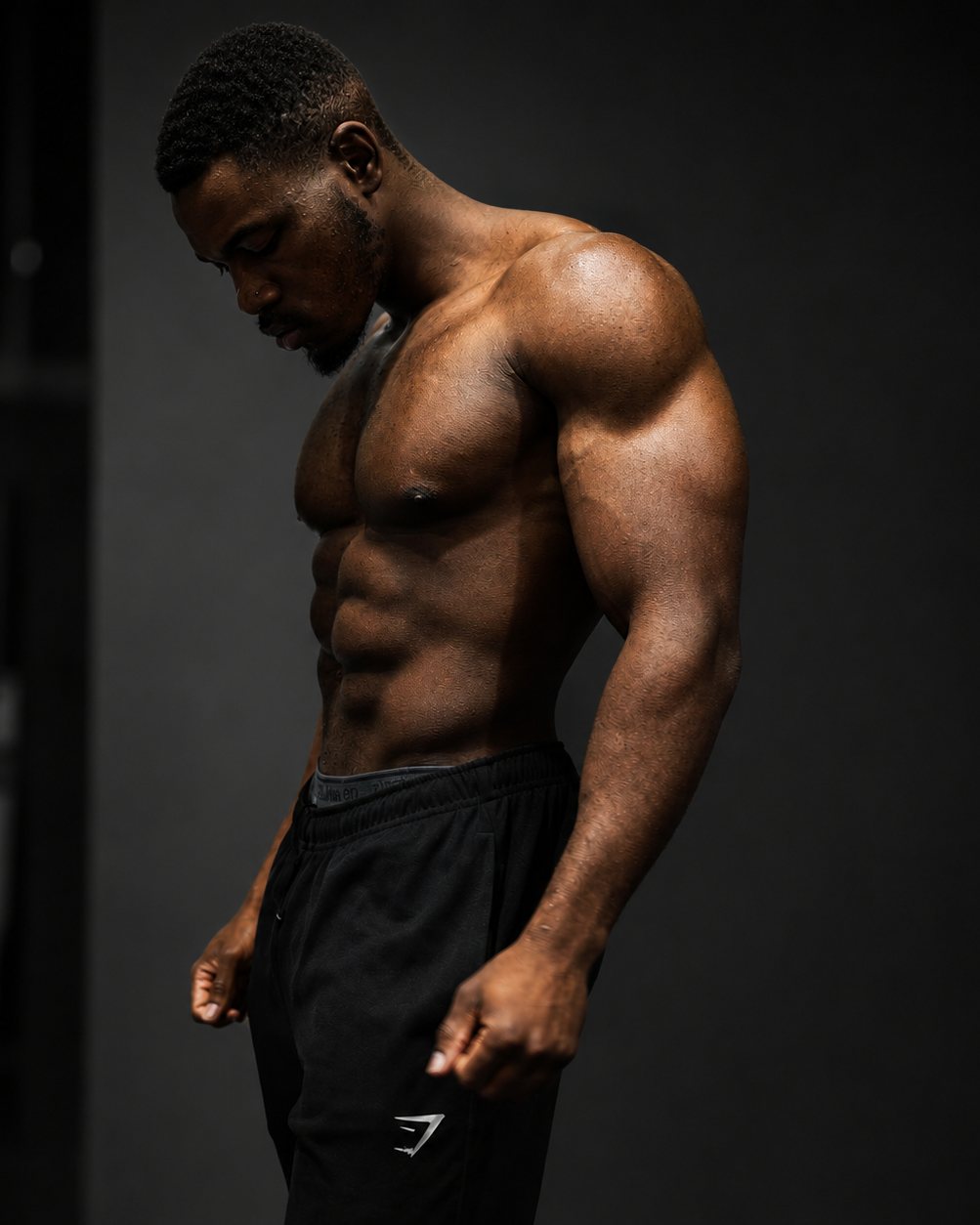 Ozzy training, photographed against a dark background